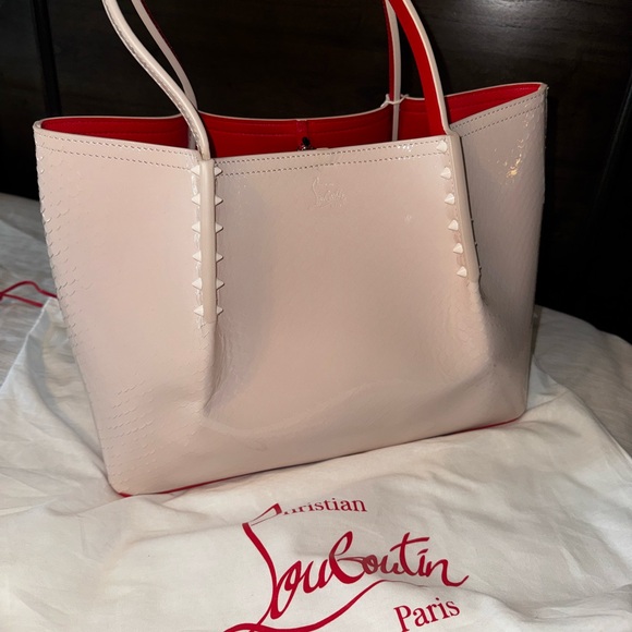 Christian Louboutin Cabarock Spike Snakeskin Embossed Leather Tote - Picture 4 of 7
